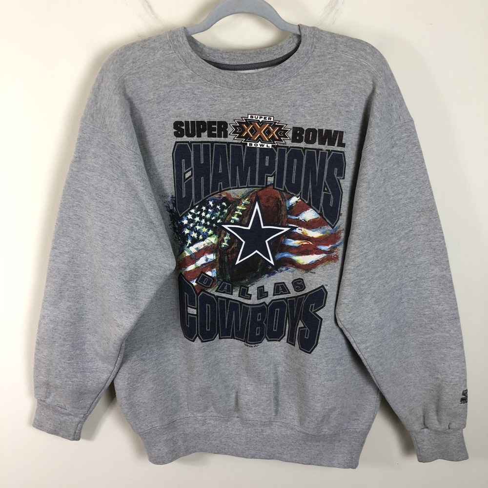 Vintage STARTER Dallas Cowboys NFL 1996 Super Bowl Champs Crewneck Men Sz M Gray